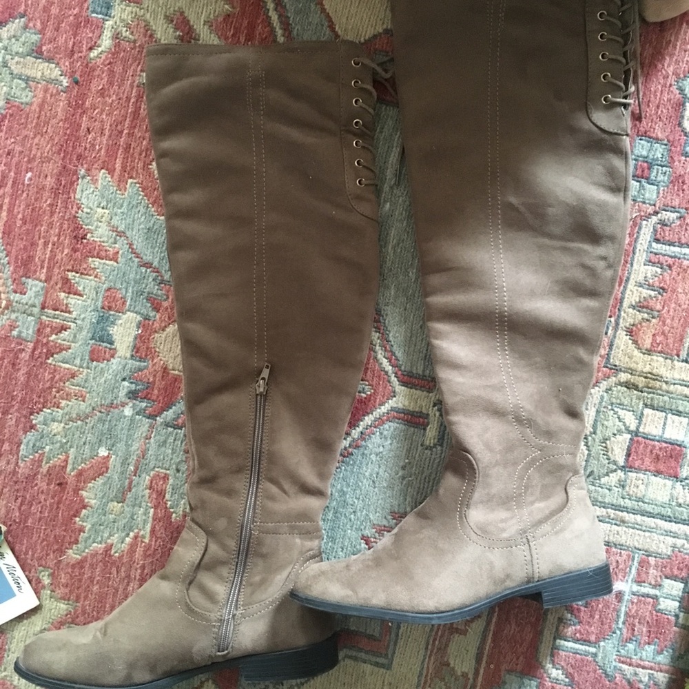 Suede knee high boot tan color